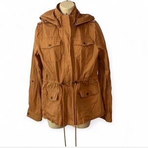 Chocolate USA hooded field utility jacket pockets cotton lightweight size large